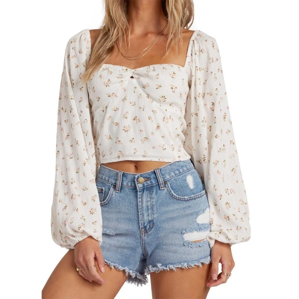 Billabong white floral long sleeve
